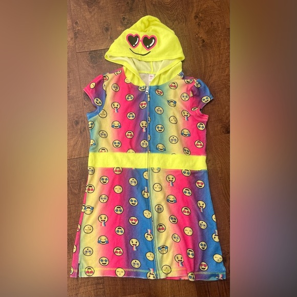 Justice girls full zip hooded coverup Sz 14/16 emojis - Picture 1 of 6